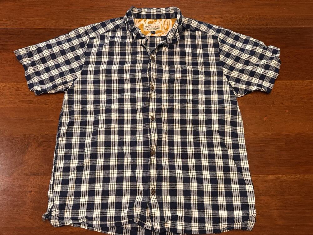 pataloha hawaiian shirt Blue Plaid Short Sleeve Patagonia Large